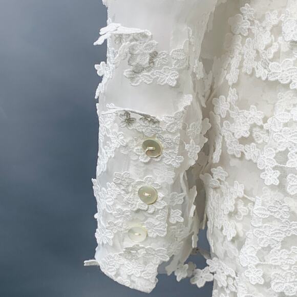 CYNTHIA ROWLEY Size M White Polyester Lace Peak Lapel Pantsuit - Picture 7 of 12